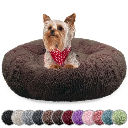 bluzelle Hundebett für kleine Hunde & Katzen, 50cm Hundekissen Rund Donut Kissen Hundekorb Plüsch, Katzenbett Flauschig Katzenkissen Waschbar rutschfest Weich, Farbe:Coffee von bluzelle