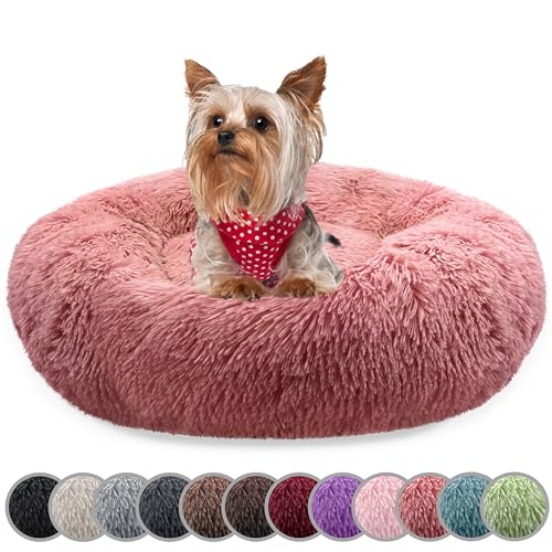 bluzelle Hundebett für kleine Hunde & Katzen, 50cm Hundekissen Rund Donut Kissen Hundekorb Plüsch, Katzenbett Flauschig Katzenkissen Waschbar rutschfest Weich, Farbe:Rosa von bluzelle