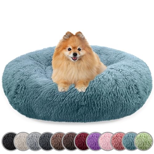 bluzelle Hundebett für kleine Hunde & Katzen, 60cm Hundekissen Rund Donut Kissen Hundekorb Plüsch, Katzenbett Flauschig Katzenkissen Waschbar rutschfest Weich, Farbe:Blau von bluzelle