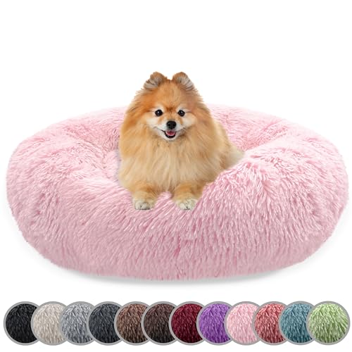 bluzelle Hundebett für kleine Hunde & Katzen, 60cm Hundekissen Rund Donut Kissen Hundekorb Plüsch, Katzenbett Flauschig Katzenkissen Waschbar rutschfest Weich, Farbe:Hell-Rosa von bluzelle