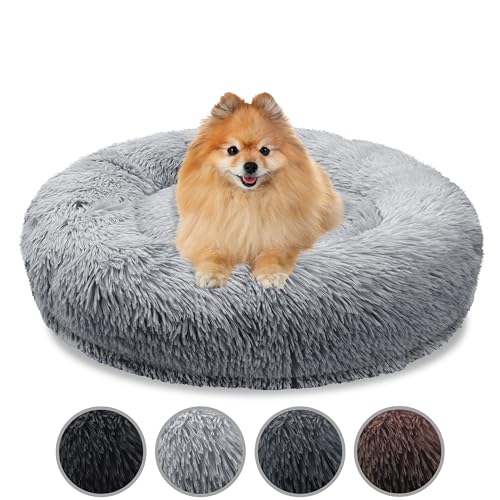 bluzelle Orthopädisches Hundebett für Kleine Hunde & Katzen, 60cm Donut Kissen Waschbar Rund Memory Foam Hundekorb Katzenbett Flauschig Hundekissen Katzenkissen, Farbe:Hellgrau von bluzelle