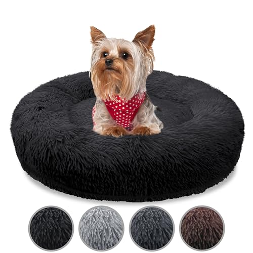 bluzelle Orthopädisches Hundebett für Kleine Hunde & Katzen, 60cm Donut Kissen Waschbar Rund Memory Foam Hundekorb Katzenbett Flauschig Hundekissen Katzenkissen, Farbe:Schwarz von bluzelle