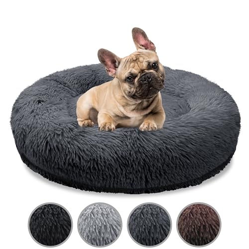 bluzelle Orthopädisches Hundebett für Mittelgroße Hunde, 70cm Donut Kissen Waschbar Memory Foam Rund, Hundekorb Hundekissen Flauschig Plüsch Kunstfell Weich, Farbe:Dunkel-Grau von bluzelle