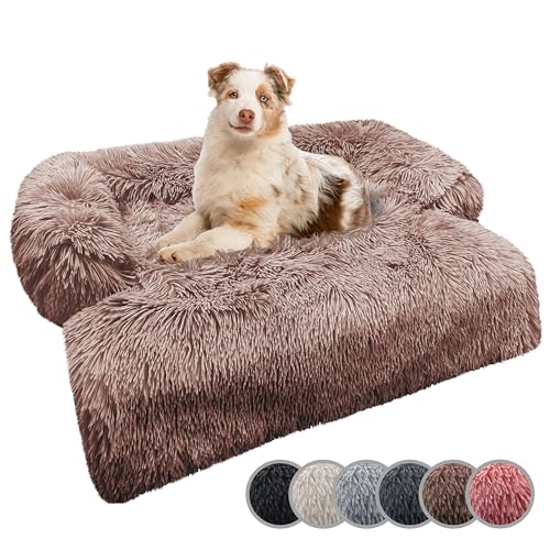 bluzelle Sofaschutz Hundebett für große Hunde, Hundedecke für Couch Sofa Cover, Plüsch-Fell Hundesofa Schutzdecke Hundematte rutschfest Wasserdicht Waschbar Abnehmbarer Bezug, Farbe:Khaki von bluzelle