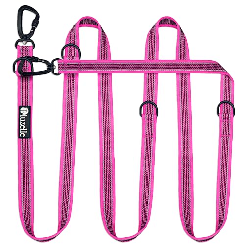 bluzelle Starke Hundeleine 3m für Große Hunde bis 100kg, Extra Robuste 360° Aluminium Karabiner-Haken, Gummierte Doppelleine für 2 Hunde, Verstellbare Freihand-Leine zum Umhängen, Farbe:Pink von bluzelle