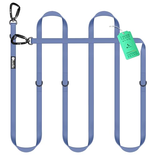 BLUZELLE Wasserfeste Hundeleine 3m, Wetterfestes PVC & 2 Starke 360° Aluminium Karabiner-Haken, Verstellbare Doppelleine für 2 Hunde, Freihand-Leine zum Umhängen, Schmutzabweisend, Farbe:Blau von bluzelle