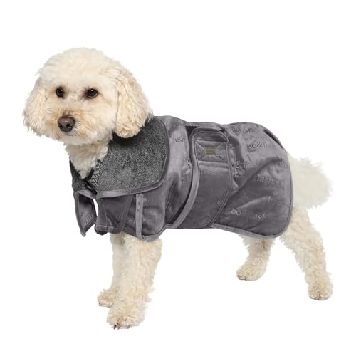 bo&flash Designer Hundebademantel Ashville Dark Grey L – Ergonomischer Bademantel Hund in Premium Qualität – Super saugfähiger & langlebiger Hunde Bademantel – Waschbare Hunde Bademäntel von bo&flash