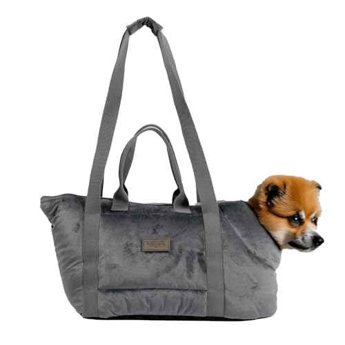 Bo & Flash Hundetragetasche Portland – Design Umhängetasche für kleine Hunde bis 7 Kg – mit Anti Rutsch Beschichtung – Waschbare Tragetasche 44 x 26 x 32 cm – Design Dark Grey von bo&flash