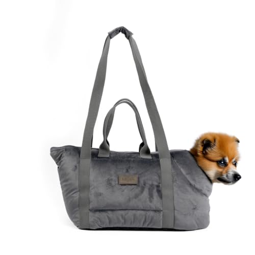 bo&flash Hundetragetasche Portland Dark Grey – 44x26x32 – Hundetasche für kleine Hunde bis 7 kg – Komfortable & stilvolle Hundetasche – Hundetransporttasche waschbar & nachhaltig von bo&flash