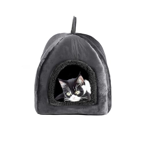 bo&flash Flauschige Katzenhöhle New York – Trendiges Katzenhäuschen Waschbar und ohne Schadstoffe – Design Katzenbett mit hochwertigem Flanellbezug – 38x38x40 cm – Dark Grey von bo&flash