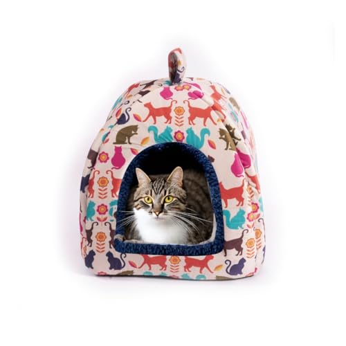 bo&flash Flauschige Katzenhöhle New York – Trendiges Katzenhäuschen Waschbar und ohne Schadstoffe – Design Katzenbett mit hochwertigem Flanellbezug – 38x38x40 cm – Marielle Cat von bo&flash