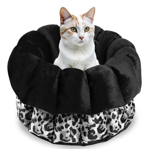 bo&flash Flauschiges Katzenbett Los Angeles – Trendiger Katzen Schlafplatz Waschbar und ohne Schadstoffe – Rundes Design Haustierbett mit hochwertigem Flanellbezug – 45 x 23 cm – Claudelle von bo&flash