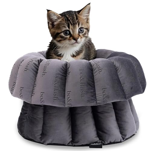 bo&flash Design Katzenbett Dark Grey – Kuscheliges Katzenbett 45x23 cm – Katzenkörbchen für einen gemütlichen Katzen Schlafplatz – waschbarer Katzenkorb – Flauschiges Katzen Zubehör von bo&flash