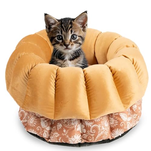 bo&flash Flauschiges Katzenbett Los Angeles – Trendiger Katzen Schlafplatz Waschbar und ohne Schadstoffe – Rundes Design Haustierbett mit hochwertigem Flanellbezug – 45 x 23 cm – Emmelie von bo&flash