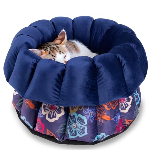 bo&flash Flauschiges Katzenbett Los Angeles – Trendiger Katzen Schlafplatz Waschbar und ohne Schadstoffe – Rundes Design Haustierbett mit hochwertigem Flanellbezug – 45 x 23 cm – Sofie von bo&flash