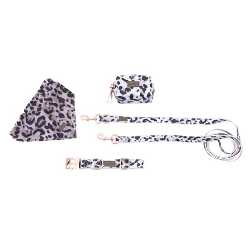 bo&flash Hundeleinen Set Charleston für kleine Hunde – Bequemes Hundehalsband mit 2,5 m Leine – 4 tlgs. Set aus veganem Leder mit verstellbarem Halsband und charmantem Halstuch – Claudelle – S von bo&flash