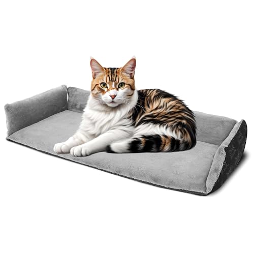 bo&flash Katzen Fensterkissen San Francisco Dark Grey – Hochwertiges Katzenbett Fenster – Waschbares Katzenkissen 62 × 27 × 10 cm – Katzen Zubehör – Anti-Rutsch-Beschichtung Cat Bed von bo&flash