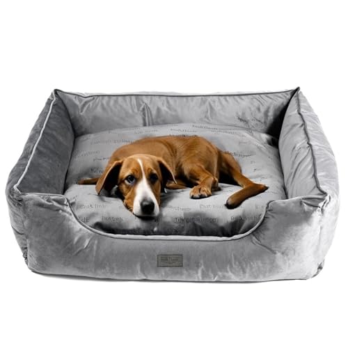 bo&flash Kuscheliges Hundebett Austin “Dark Grey” - XL - Hundesofa für kleine Hunde & große Hunde – Design Hundebett waschbar – gelenkschonendes Hundebett mit Anti-Rutsch-Beschichtung von bo&flash