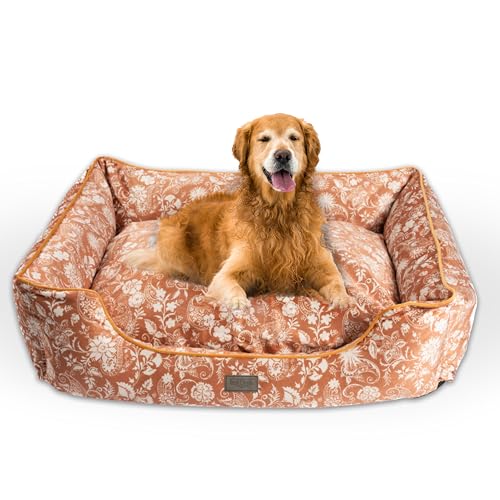 bo&flash Kuscheliges Hundebett Groß – Trendiges Hundekörbchen Austin – Hundesofa Gelenkschonend und Waschbar für kleine Hunde – M 60 X 70 X 23 cm – Quadratisch mit Rand – Emmelie von bo&flash