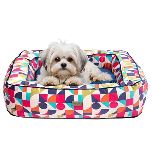 bo&flash Kuscheliges Hundebett Groß – Trendiges Hundekörbchen Boise – Hundesofa Gelenkschonend und Waschbar für kleine Hunde – M 60 X 70 X 20 cm – Quadratisch mit Rand – Michaela von bo&flash