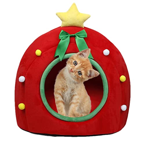 Weihnachtskatzenhöhle, flauschige Katzenhöhle für Indoor-Katzen, einzigartiges Weihnachtsdesign, Katzenhaus für Haustiere, Höhle für Katzenbett von bolix