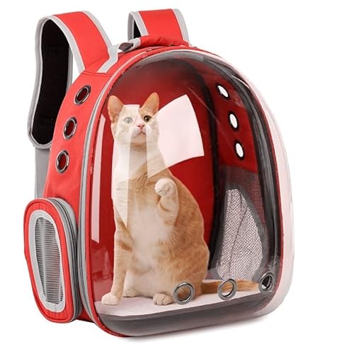 bolukets Haustier Hunde Katzen Rucksack Raumkapsel,Tragbar Netz Transportrucksack Atmungsaktive Transporttasche Katzenrucksack für Katzen Kleine Hunde Haustiere Reisen,42x35x25cm(rot) von bolukets