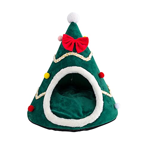 bolukets Weihnachten Katzenhöhle Katzenbett Katzenhaus Kuschelhöhle Waschbar für Katzen Kätzchen Welpen,bestes Weihnachten Geschenk,Grün,M von bolukets