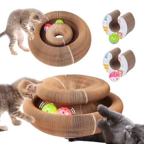 bonitacrylic 2 PCS Kitty Kurlz Katzenspielzeug, magisches Akkordeon-Kratzbrett, interaktives Orgelspielzeug mit einem Bälle, Bereicherung Kratzmatte für Kätzchenbett aus Karton von bonitacrylic