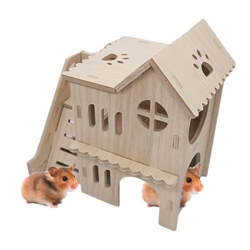 Großes Hamsterhaus, Hamsterhaus mit Kletterleiter | Doppeldecker-Hamsterkäfig-Zubehör,Vergrößertes Hamster-Dekorset aus Holz für kleine Tiere von borek