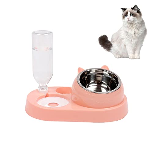 Katzennäpfe für Indoor-Katzen – 2-in-1 Hunde und Katzen, automatische Bewässerungsflasche, Schwerkraft-Haustier-Trinkbrunnen mit Futternapf für Hunde, Welpen, Kätzchen von borek