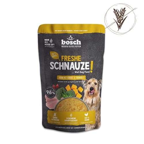 Bosch Freshe Schnauze, Huhn mit Kürbis und Brokkoli 1 x 250 g, Schonend Dampfgegartes Nassfutter für Hunde, Vollwertiges Alleinfuttermittel mit hohem Fleischgehalt, 250 g Hundenassfutter von bosch TIERNAHRUNG