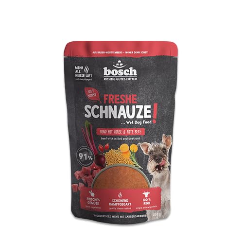 Bosch Freshe Schnauze, Rind mit Hirse und Rote Bete 1 x 250 g, Schonend Dampfgegartes Nassfutter für Hunde, Vollwertiges Alleinfuttermittel mit hohem Fleischgehalt, 250 g Hundenassfutter von bosch TIERNAHRUNG