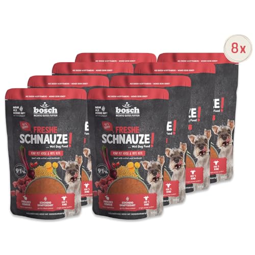 Bosch Freshe Schnauze, Rind mit Hirse und Rote Bete 8 x 250 g, Schonend Dampfgegartes Nassfutter für Hunde, Vollwertiges Alleinfuttermittel mit hohem Fleischgehalt, 8 x 250 g Hundenassfutter von bosch TIERNAHRUNG