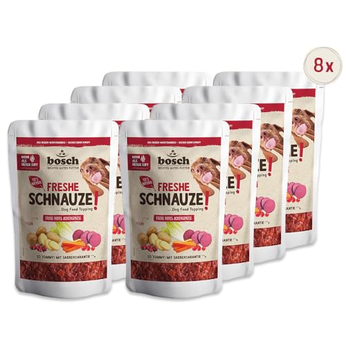 Bosch Freshe Schnauze - Erdig rotes Ackergemüse 8 x 200 g | Topping für Hundefutter | Für Trockenfutter und Nassfutter geeignet | mit frischer Rote Bete, Karotten, Kartoffeln & Hagebutten von bosch TIERNAHRUNG