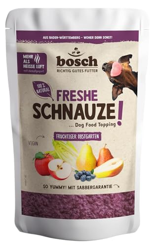 Bosch Freshe Schnauze - Fruchtiger Obstgarten 1 x 200 g | Topping für Hundefutter | Für Trockenfutter und Nassfutter geeignet | mit frischen Äpfeln, Birnen & Blaubeeren von bosch TIERNAHRUNG