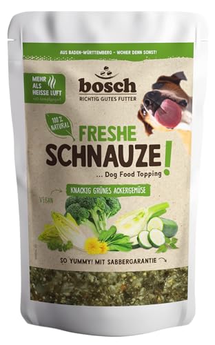 Bosch Freshe Schnauze - Knackig grünes Ackergemüse 1 x 200 g | Topping für Hundefutter | Für Trockenfutter und Nassfutter geeignet | mit frischer Zucchini, Spinat, Brokkoli, Fenchel & Chicorée von bosch TIERNAHRUNG