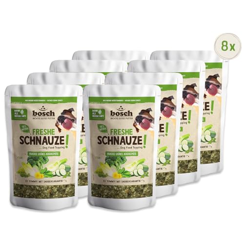 Bosch Freshe Schnauze - Knackig grünes Ackergemüse 8 x 200 g | Topping für Hundefutter | Für Trockenfutter und Nassfutter geeignet | mit frischer Zucchini, Spinat, Brokkoli, Fenchel & Chicorée von bosch TIERNAHRUNG