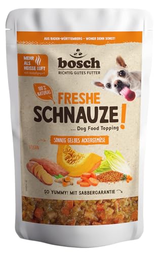 Bosch Freshe Schnauze - Sonnig gelbes Ackergemüse 1 x 200 g | Topping für Hundefutter | Für Trockenfutter und Nassfutter geeignet | mit frischem Kürbis, Karotten, Süßkartoffeln & roten Linsen von bosch TIERNAHRUNG