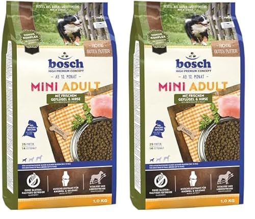 Bosch HPC Mini Adult mit frischem Geflügel & Hirse | Hundetrockenfutter für ausgewachsene Hunde Kleiner Rassen (bis 15 kg) | 1 x 3 kg (Packung mit 2) von bosch TIERNAHRUNG