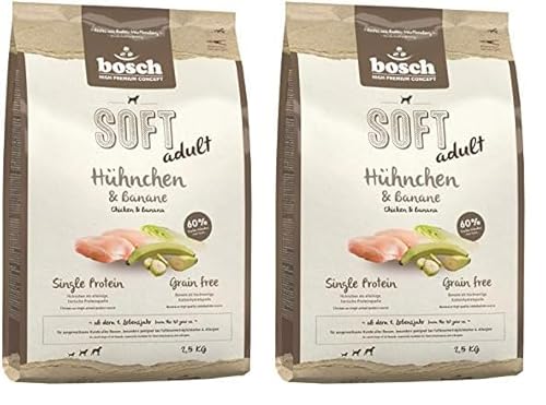 Bosch HPC Soft Hühnchen & Banane | halbfeuchtes Hundefutter für ausgewachsene Hunde Aller Rassen | Single Protein | Grain-Free | 1 x 2.5 kg (Packung mit 2) von bosch TIERNAHRUNG