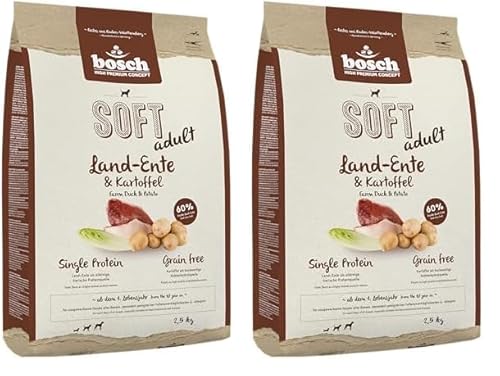 Bosch HPC Soft Land-Ente & Kartoffel | halbfeuchtes Hundefutter für ausgewachsene Hunde Aller Rassen | Single Protein | Grain-Free | 1 x 2.5 kg (Packung mit 2) von bosch TIERNAHRUNG