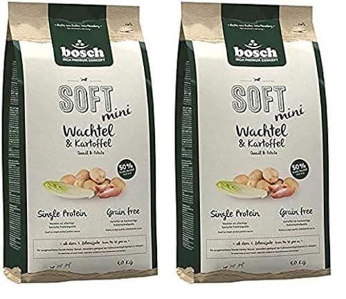 Bosch HPC Soft Mini Wachtel & Kartoffel | halbfeuchtes Hundefutter für ausgewachsene Hunde Kleiner Rassen | Single Protein | Grain-Free | 1 x 1 kg (Packung mit 2) von bosch TIERNAHRUNG