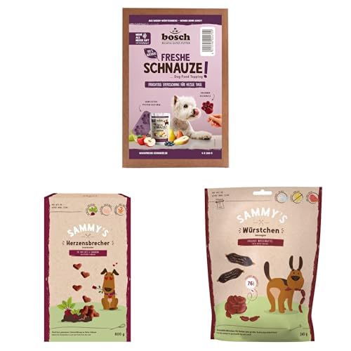 Bundle: Ergänzung für Hundefutter - Freshe Schnauze Aktionspaket Frucht Topping 4 * 200 g + GRATIS Eisform + Sammy's Herzensbrecher 1 * 800 g + Sammy's Würstchen 1 * 240 g von bosch TIERNAHRUNG