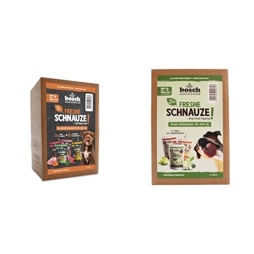 Bundle: Nassfutter + Topping für Hunde | Freshe Schnauze Aktionspaket Nassfutter & Freshe Schnauze Gemüsekiste | Probier-Bundle | Schonend dampfgegart & frische Zutaten | Hundefutter Made in Germany von bosch TIERNAHRUNG