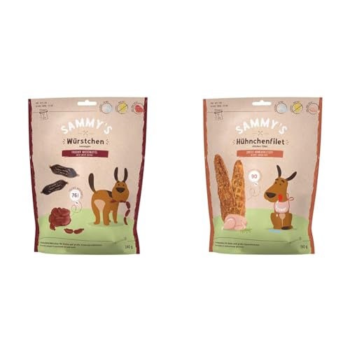 Fleischsnacks aus Sammy´s Wasserbüffel Würstchen| Saftiger Snack für Hunde 3x240g + Sammy´s Hühnchenfilet| Zarter Snack für Hunde mit viel frischem Fleisch 3x190g | Schonend luftgetrocknet | von bosch TIERNAHRUNG