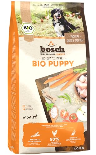 bosch HPC BIO | Puppy Hühnchen & Karotten | Hundefutter für Welpen aller Rassen | 100 % Rohstoffe aus nachweislich biologischem Anbau | 1 x 11.5 kg von bosch TIERNAHRUNG