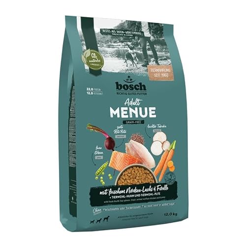 Bosch HPC MENUE Adult mit Nordsee-Lachs & Forelle getreidefrei| Hundetrockenfutter für ausgewachsene Hunde Aller Rassen | 1 x 12 kg von bosch TIERNAHRUNG