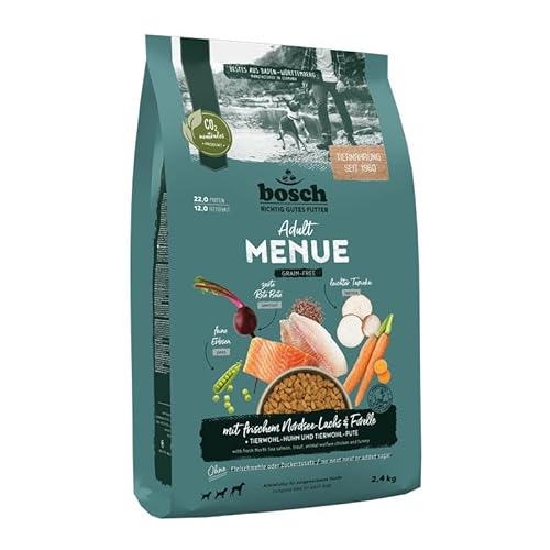 Bosch HPC MENUE Adult mit Nordsee-Lachs & Forelle getreidefrei| Hundetrockenfutter für ausgewachsene Hunde Aller Rassen | 1 x 2,4 kg von bosch TIERNAHRUNG