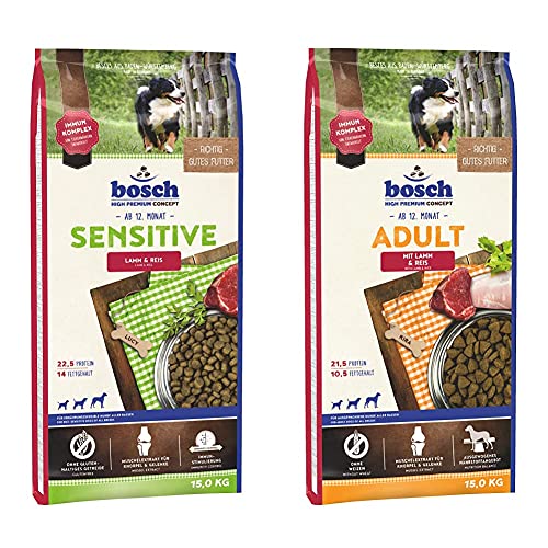 Bosch HPC Sensitive Lamm & Reis | Hundetrockenfutter für ernährungssensible Hunde Aller Rassen | 1 x 15 kg & t Lamm & Reis | Hundetrockenfutter für ausgewachsene Hunde Aller Rassen | 1 x 15 kg von bosch Tiernahrung