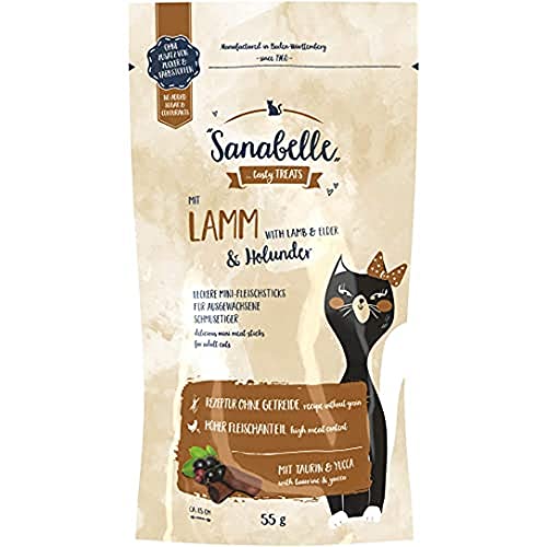 Sanabelle Snack Lamm und Holunder | Leckere Mini-Fleischsticks für ausgewachsene Katzen | 20 x 55 g von Sanabelle